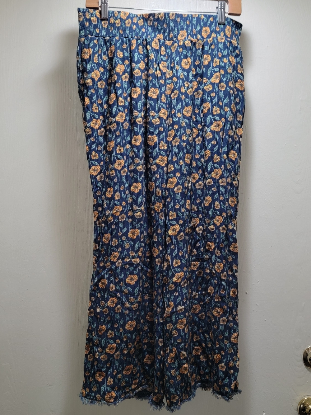 dip Navy Wide-Leg Pants with Yellow Floral Print